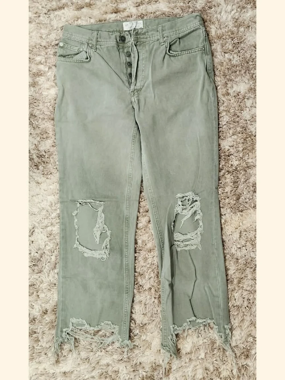 FREE PEOPLE / We The Free Women's Distressed High-Rise Jeans in Sage Green